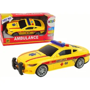Toy Ambulance LEANToys 13622 — yellow light and sound sports-style pull-back vehicle
