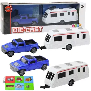 Металлическая игрушечная машина с домом на колесах и прицепом синий, LEANToys 24250 — металлическая модель для игры