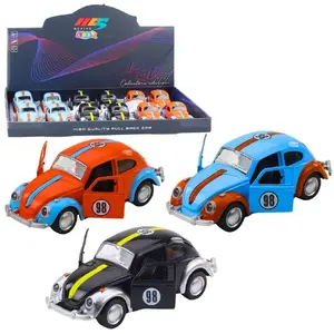 Metal Pull-Back Classic Beetle Toy Car LEANToys model 23151 — opening doors, mix colors