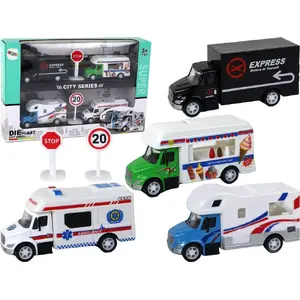 LEANToys toy vehicle 1:87 scale Kamper/Cargo Truck/Ambulance/Ice Cream Truck with friction drive