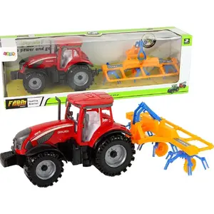 Toy Tractor with Rake LEANToys 14837 – Red, Friction-Powered, Mechanical Playset