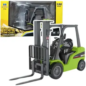 Metal Forklift Toy HUINA 22780, green, movable forks, scale 1:50