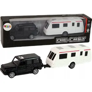 Mechanical toy set LEANToys Jeep with black camping trailer, metal parts — model 13309