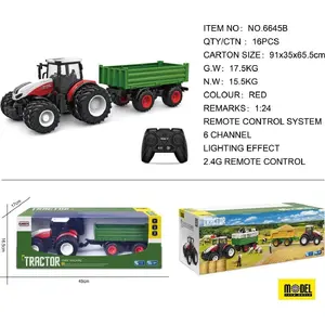 Rotaļlietu tālvadības traktors Teama ZRC.6645B ar zaļu piekabi, sarkans korpuss