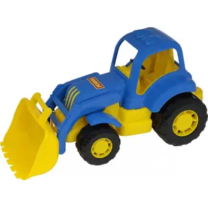 Toy tractor-loader Polesie Osiołek model 44549 — mechanical play vehicle in mesh packaging