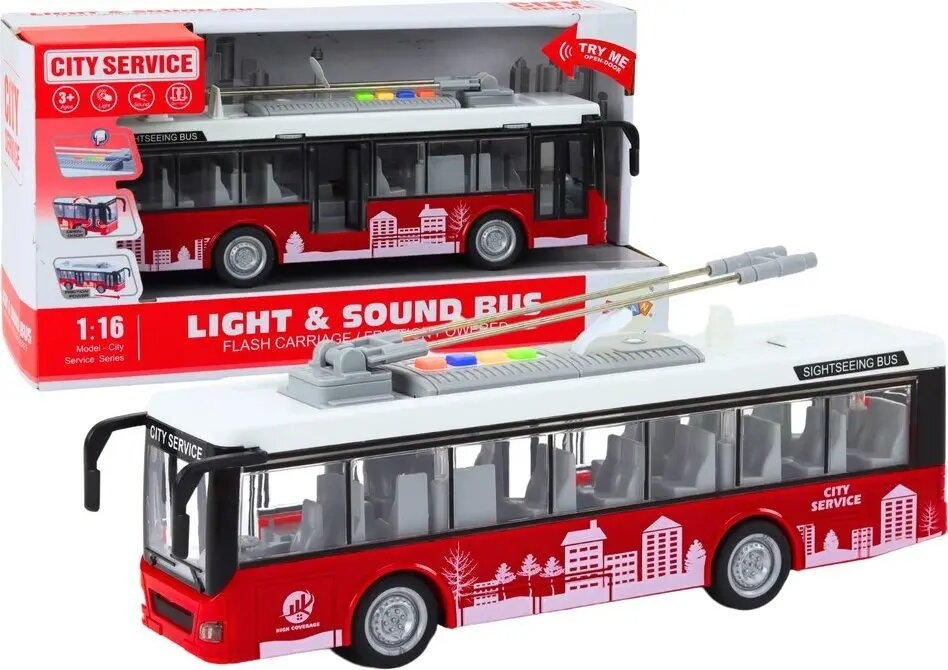 LEANToys trolejbusa rotaļlieta 1:16 mērogā ar