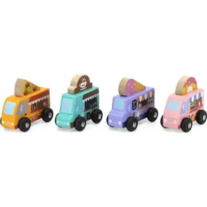 Mechanical toy Viga 44661 Food Tracki — bakery vehicle set, wooden play vehicles for pretend play