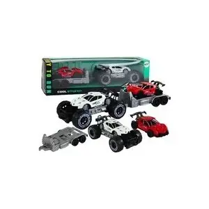 LEANToys remote-control tow truck and sports car playset, white — 17489