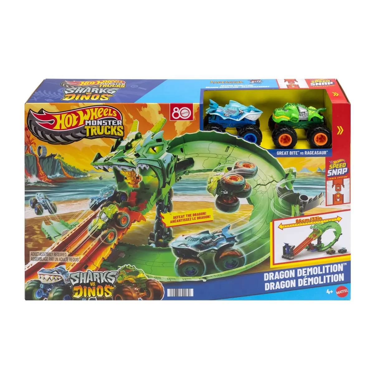 MATTEL Hot Wheels Sharks vs. Dinos Dragon Destruction набор Photo 6