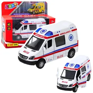 Die-cast Pull-Back Ambulance Toy LEANToys 1:32 scale, white, lights and sounds