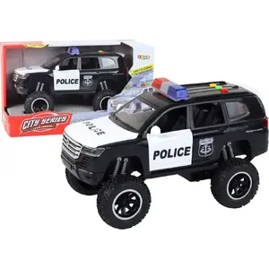 LEANToys Raptor policijas bezceļu transportlīdzeklis rotaļlieta, melna, atveramas durvis, skaņa un gaismas