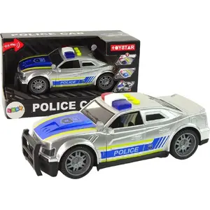 LEANToys policijas auto rotaļlieta 1:14 mērogā ar gaismām un skaņām, sudraba