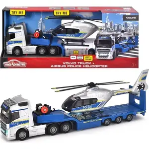 Toy police truck and trailer set Majorette Grand — Volvo police truck with trailer and helicopter
