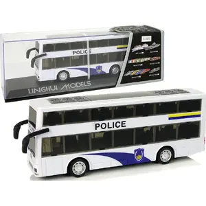 LEANToys mehānisks divstāvu policijas autobuss, balts, ar uztīšanas mehānismu (10029-uniw)