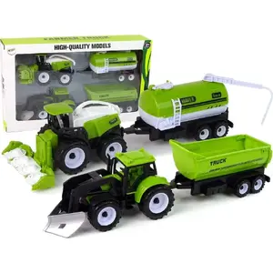 Mechanical toy vehicle set LEANToys 12127 – farm tractors with tanker trailer
