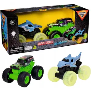 spinmaster Monster Jam 1:43 Glowing Light 2 Pack — die‑cast collectible trucks, 1:43 scale, light-up feature