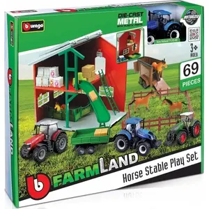 Toy Tractor with Horse Stable Playset Bburago BBURAGO - model 637983, playset with tractor and stable figures