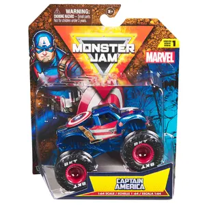 Spin Master Monster Jam Marvel Captain America Monster Truck Die-Cast Vehicle 1:64 Scale Multicolour Metal and Plastic