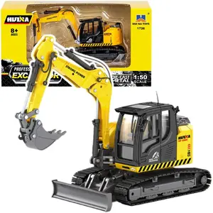 Ekskavators ar plakanu HUINA 22765 — metāla modelis 1:50, dzeltens