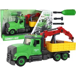 Mechanical construction toy LEANToys model 15916 — dump truck and crane set for screwing and unscrewing
