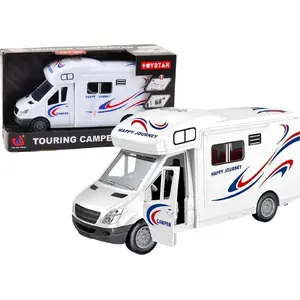 LEANToys rotaļu kempera kravas automašīna modelis 21215 — balta, lukturi, skaņas, atveramas durvis