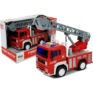 Toy Fire Truck LEANToys 1:20 Scale, Red, Wind-Up Mechanism, Ladder, Sound (MPN 6985)