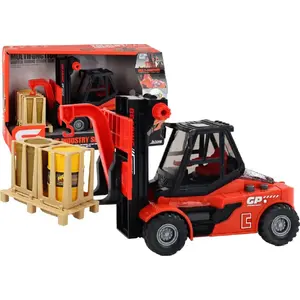 Игрушечный погрузчик LEANToys 1:16 с подвижными вилами, звуком и светом, красный