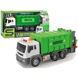Игрушечный мусоровоз LEANToys 1:16 с фрикционным приводом и звуковыми эффектами, зелёный, функция сортировки