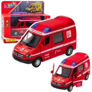 LEANToys metal fire truck 1:32 scale pull-back drive with lights and sounds, red