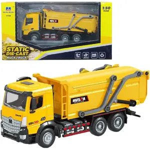 HUINA metal moving garbage truck model 1:50, yellow, scale 1:50