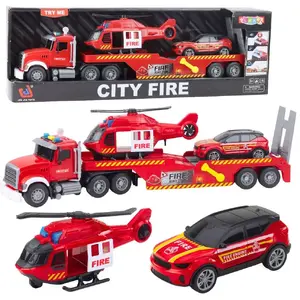 Игровой набор LEANToys 21476 — красная машина, вертолет и эвакуатор со светом и звуком