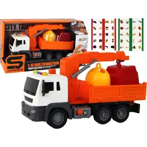 Игрушечный мусоровоз LEANToys с краном, фрикционный привод, звуки, оранжевый, масштаб 1:16