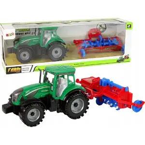 Toy Tractor with Plough LEANToys 14843 — Friction Drive, Red