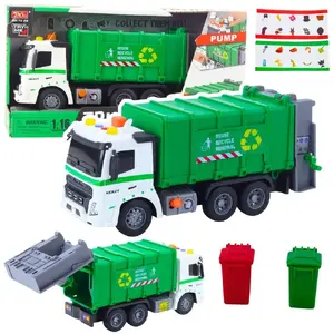 Игрушечный мусоровоз LEANToys зелёный 1:16 с подсветкой и звуком, модель 27532