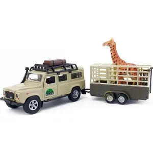 Mehāniskā rotaļlieta Hipo Land Rover ar piekabi un žirafi kastē