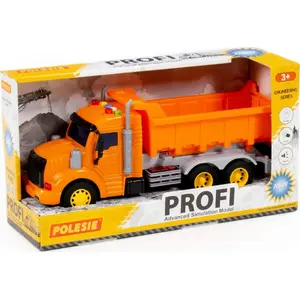 Игрушечный самосвал Polesie 86297, оранжевый, с подсветкой и звуком на батарейках, в коробке