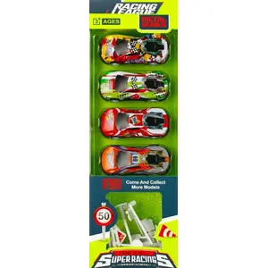Механическая игрушка Mega Creative AUTO WYŚCIG набор: 4 заводные машинки и дорожные знаки, модель 055-5C