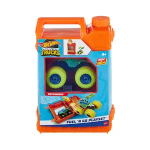 Игровой набор MATTEL Hot Wheels Fuel N’ Go HXT04 — монстр-трак 1:64 Motosaurus и 2 раздавленные машины
