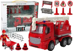LEANToys Набор «Пожарная бригада» с краном, дорожными знаками и фигурками пожарных, модель 12427