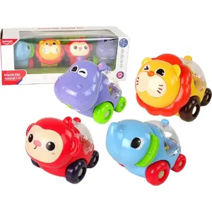 Mehānisku rotaļlietu komplekts LEANToys 13452 — krāsainas dzīvnieku transporta vienības ar bumbiņām