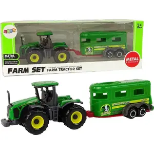 LEANToys mechanical tractor with trailer, green, model 14825
