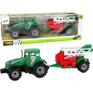 Toy tractor LEANToys model 14839 with green body and red-green sprayer, friction drive