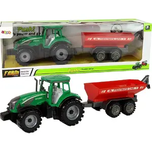 Toy tractor LEANToys model 14834 with friction drive, green tractor and red trailer