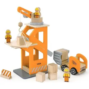 Wooden Crane with Dump Truck Viga V51616 — wooden mechanical toy, moving arm and tipping bed