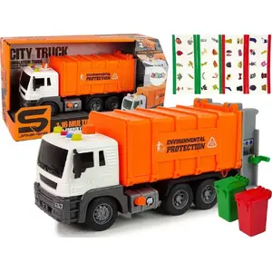 Игрушечный мусоровоз LEANToys 1:16 с фрикционным приводом и звуковыми эффектами, оранжевый, модель 11082