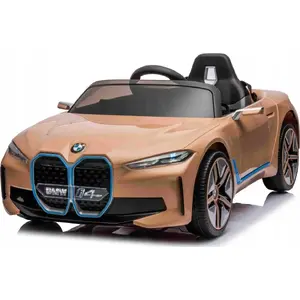 Электромобиль BMW i4 для детей, золотой — колеса EVA, пульт управления, мягкий старт, LED, аудио