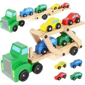 Wooden Tow Truck Playset with Cars No name 22698 — wooden trailer and car set