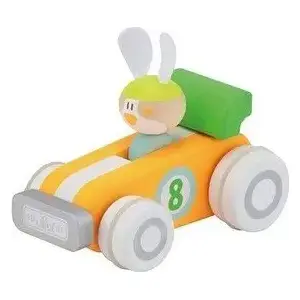 Wooden Pull Toy Car with Rabbit Sevi model 006-83038, hand-painted wooden construction