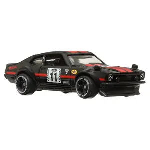 Sacīkšu transportlīdzeklis Hot Wheels Vintage Custom Ford Maverick — metāla modelis, melns/sarkans/balts, 3–99 gadi