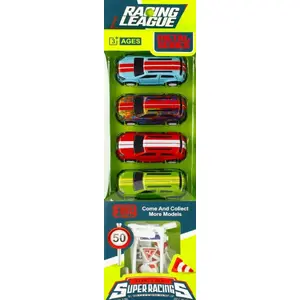 Механические игрушки mega creative AUTO WYSCIG MET P/B 4SZT ZNAKI 9x30x4 – набор из 4 металлических гоночных машинок с знаками